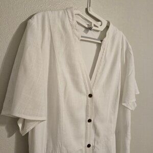 Nine West Button-Down Short Sleeve Above the Knee Dress White XL